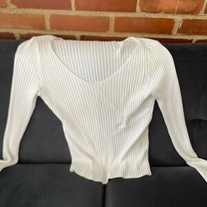 Club Monaco Cream Ribbed Long Sleeve Top